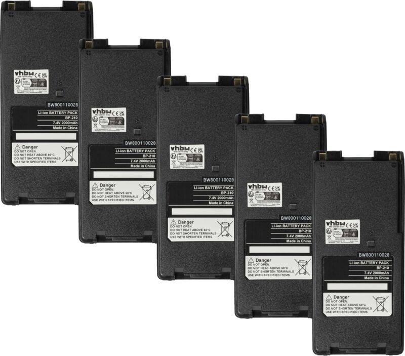 vhbw 5x Akku kompatibel mit Icom IC-F31GS, IC-F31GT, IC-F30GT, IC-F3G Funkgerät, Walkie Talkie (2000 mAh, 7,4 V, Li-Ion)...