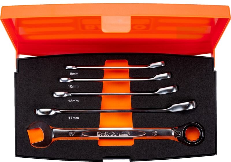 Satz metrische Knarren-Ring-Maulschlüssel - 5-tlg./Kunststoffbox - Bahco