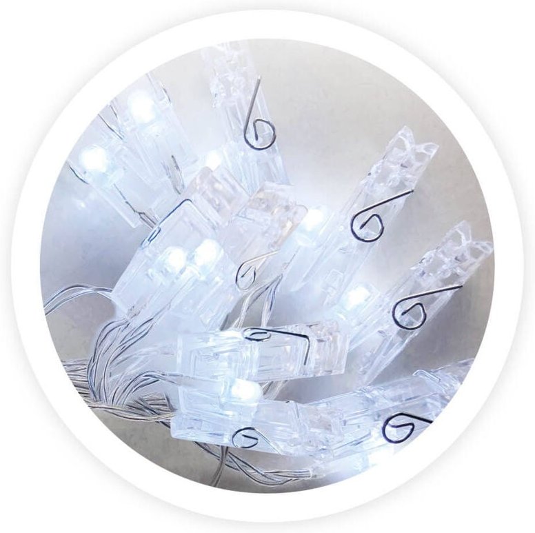 Transparente LED-Klemmen 1,35 m. Kaltes Licht