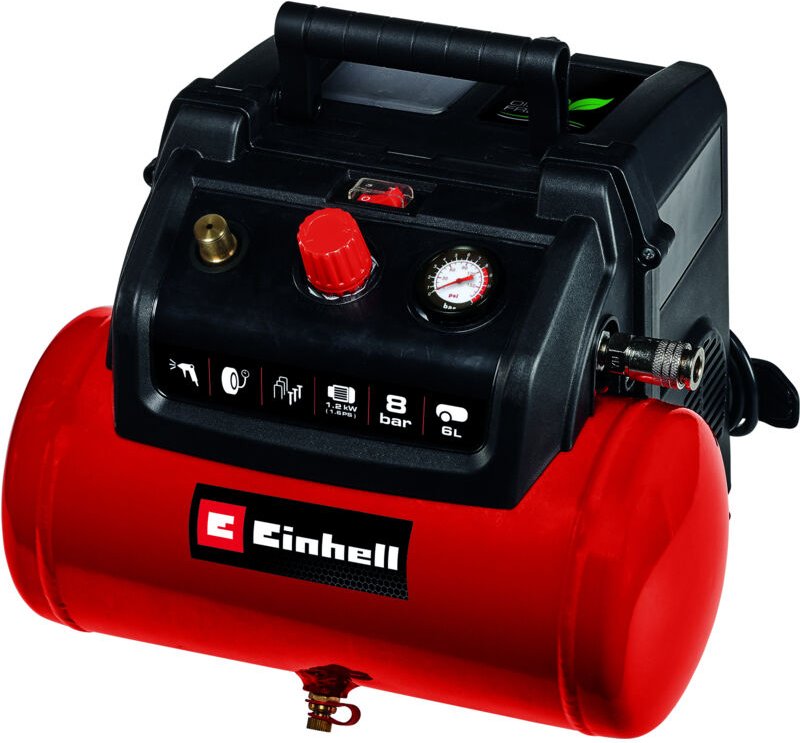 Einhell - Kompressor tc-ac 190/6/8 of Set (1200 w., max. 8 bar, 6 l-Tank, 190 l/min Ansaugleistung, Motordrehzahl 18000 ...