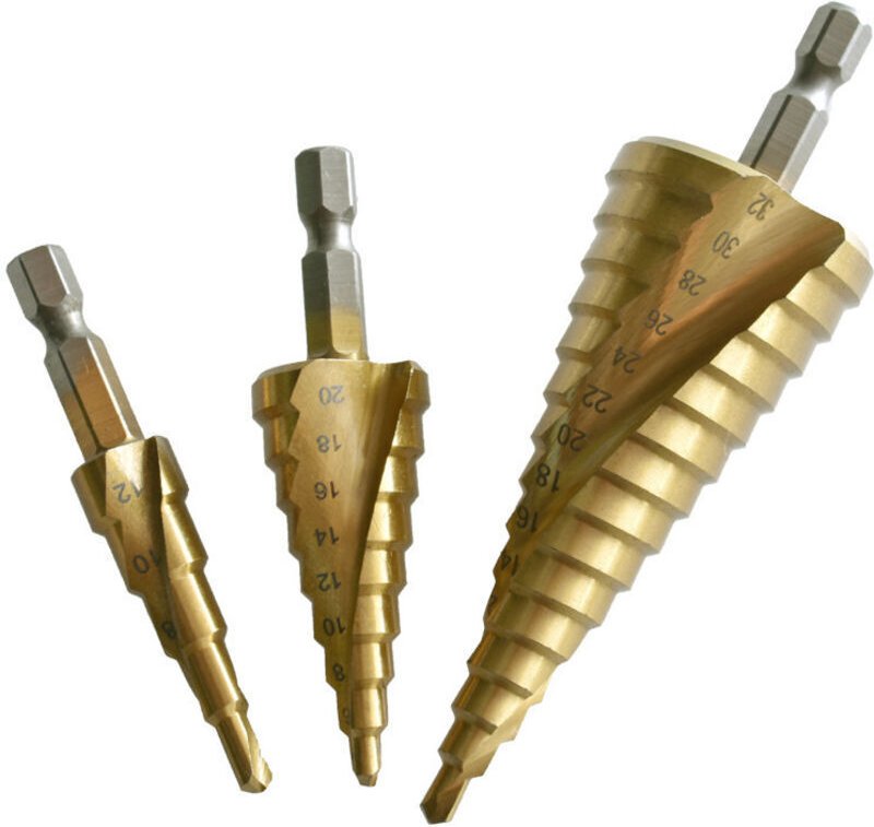 3-teiliges Set Spiral-Stufenbohrer, 4-12/20/32 mm Fräser, HSS-Stufenbohrer mit Titanbeschichtung zum Bohren in Stahl, Me...