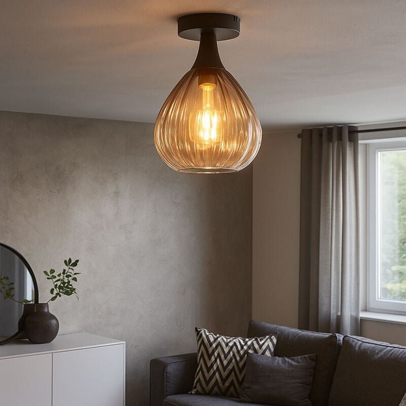 LED Deckenleuchte Rauchglas Deckenlampe schwarz Wohnzimmerleuchte Retro, Metall, 7W 806Lm warmweiß, DxH 20x27,5 cm