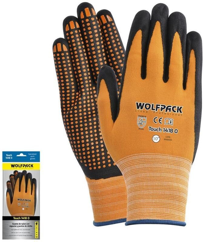WOLFPACK LINEA PROFESSIONAL Nylon-Handschuhe mit Schaumstoff-Handfläche und Nitril-Touch-Punkten WOLFPACK LINEA PROFESSI...