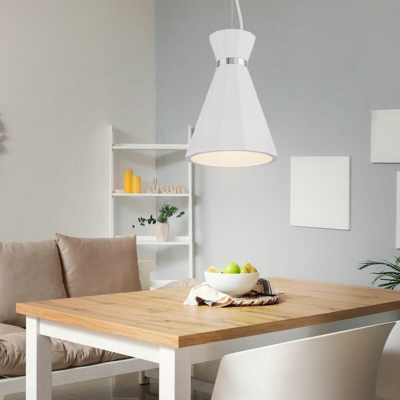 Etc-shop - Hängelampe Pendelleuchte Wohnzimmer Hängeleuchte Pendellampe Gips weiß Kegelleuchte, Metall Chromring, 1x E27...