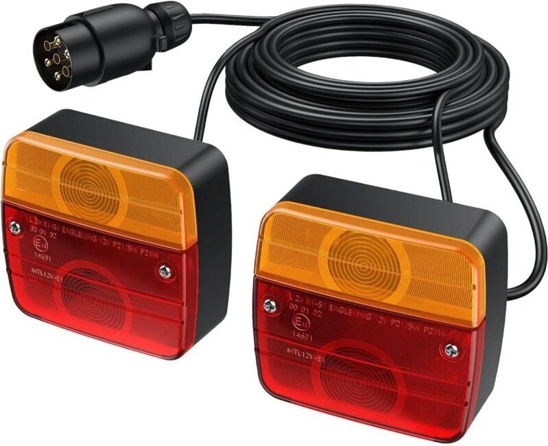 2er-Pack Rücklicht für Anhänger, europäischer Anschluss, Montagesatz für Anhängerrücklicht mit 7,5 m langem Kabel und 7-...