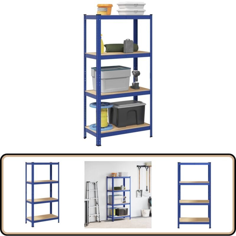Lagerregal mit 4 Böden Blau Stahl & Holzwerkstoff - Vidaxl