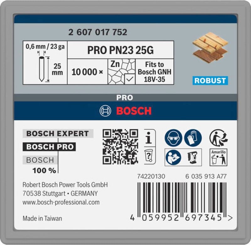 Bosch PRO PN23 G-Pin, 0,65/23 g, verzinkt, 25 mm, 10.000 Stück