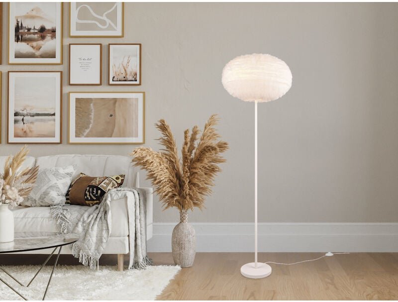 Led Stehleuchte mit Kugel Lampenschirm aus Plüsch, Höhe 154cm