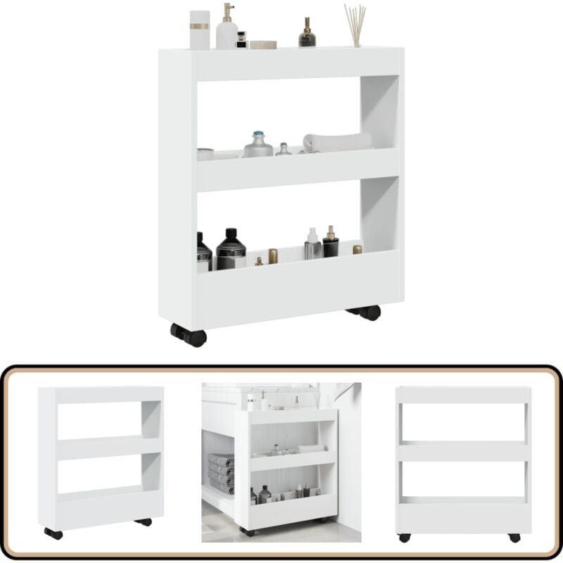 Aufbewahrungswagen Schmal 3 Etagen Weiß Holzwerkstoff - Vidaxl