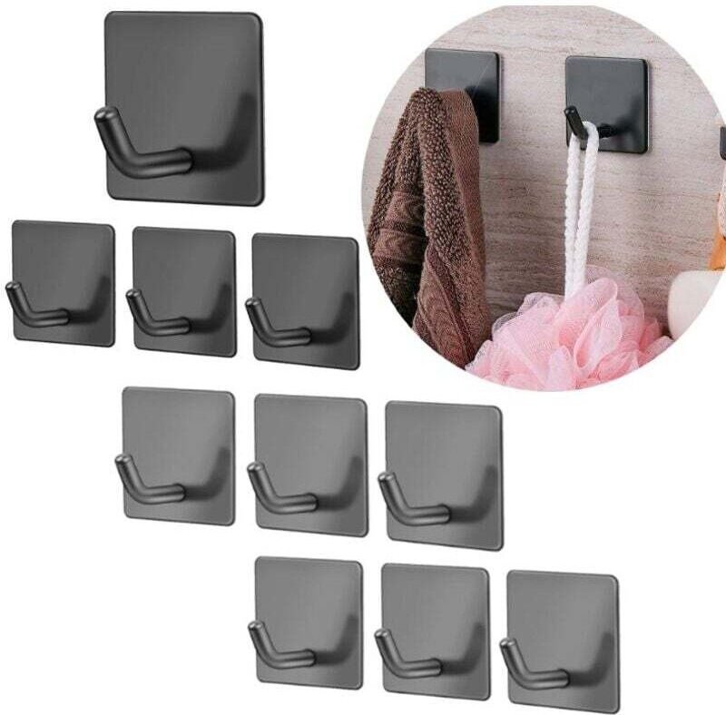 Csparkv - 10 Stück, schwarz Klebehaken Badezimmer Wandhaken SUS304 Edelstahl Handtuchhalter für Küche, Wohnzimmer und Bü...