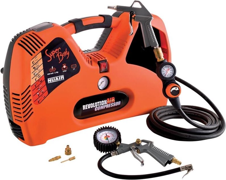 Nuair Kompressor, 2 l, 1.5 ps, 8 bar, ölfrei, tragbar, 1100 w, 97 dB, 195 l/min, orange
