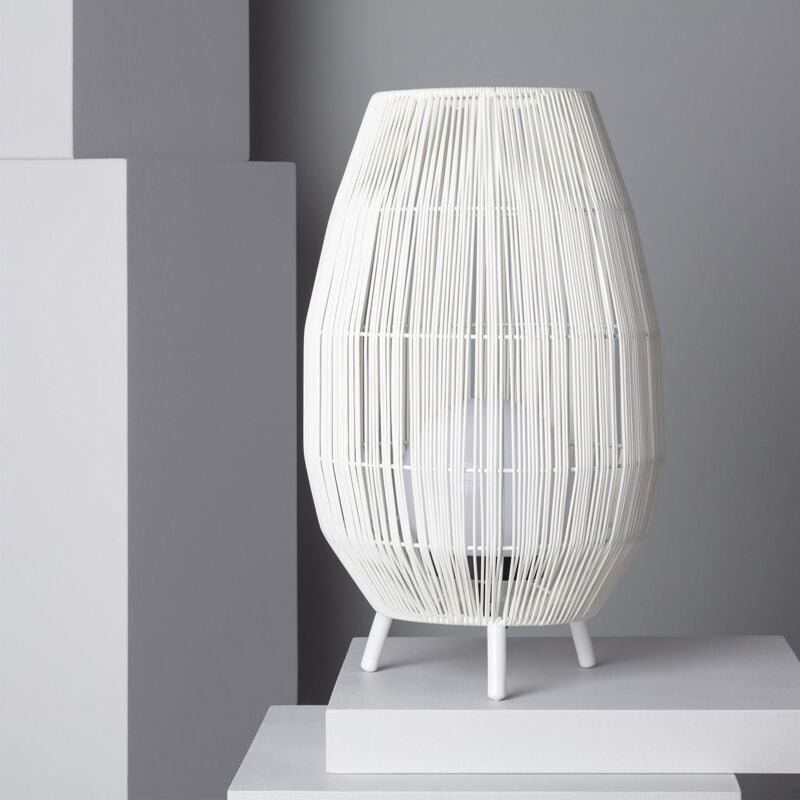 Tischlampe für den Aussenbereich Rattan Annecy Weiß