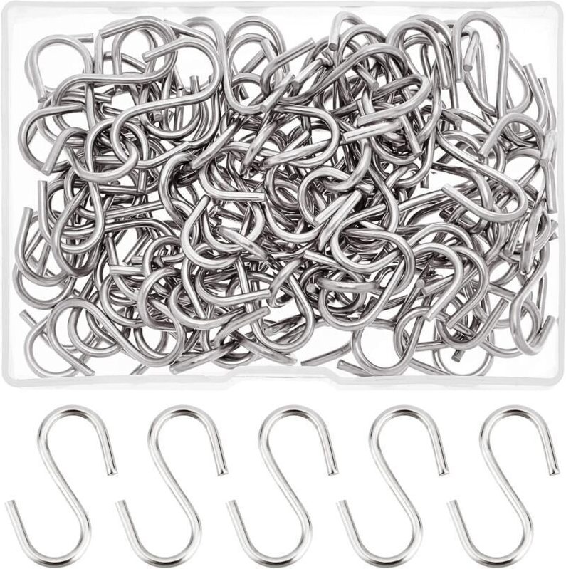 Packung mit 100 S-Haken aus Edelstahl 304, kleine Metall-S-Haken, Aufhängehaken zum Aufhängen von kleinen Gegenständen, ...