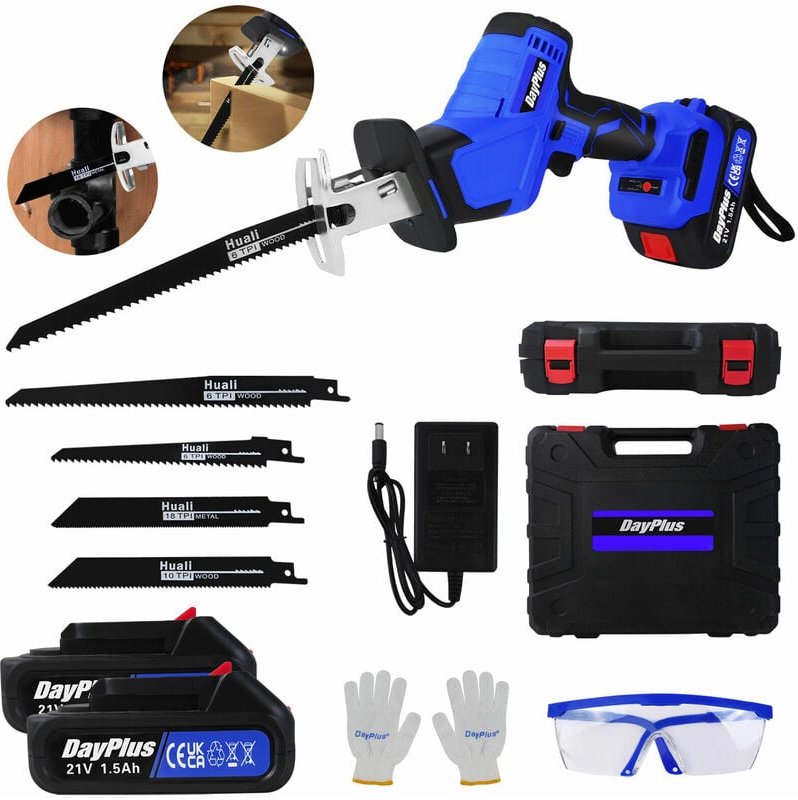 Neu Hubsäge mit 2x Lithium-Ionen-Batterie und Ladegerät Akku-elektrische Hubsäge, 4-Blatt-elektrische Handsäge zum Schne...