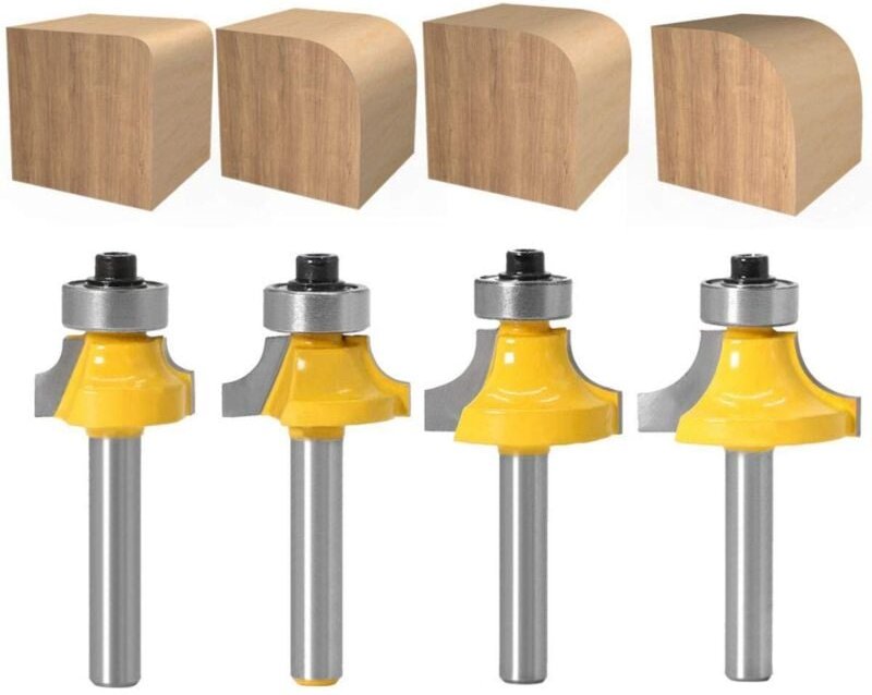 Set mit 4 runden Fräsern mit abgerundeten Kanten und 6-mm-Schaft, Hartmetall-Fräser mit Lager für die Holzbearbeitung – ...