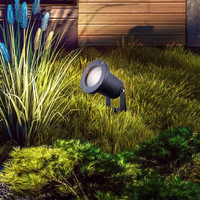 Led Gartenstrahler mit Erdspieß Wegbeleuchtung grau Außen Strom Außenlampe mit Stecker, Aluminium Glas IP65, 4,5W 400lm ...
