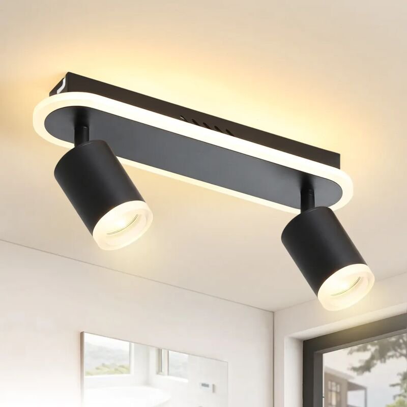 LED-Deckenstrahler 2 flammig - Deckenleuchte GU10 Schwarz Metall drehbar 330°Moderner Deckenstrahler Warmweiß Spot Schla...
