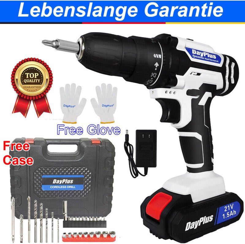 CORDLESS COMBI DRILL KIT 21V ELEKTRISCHE 2X BATTERIE Power Schraubendreher Bit Set Werkzeuge