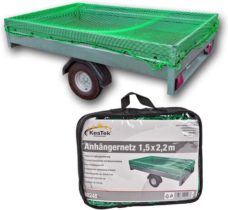 Kestek - Anhängernetz Gepäcknetz Abdecknetz 1,5 x 2,2 m grün zur Ladungssicherung