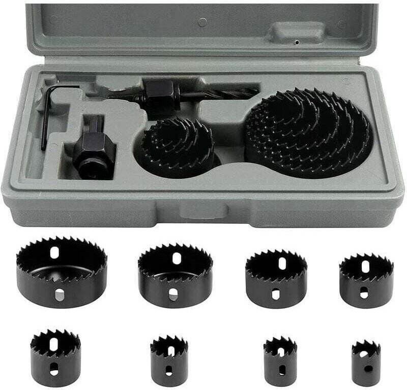 Lochsägen-Set aus Bimetall aus Kohlenstoffstahl (11-teilig, 19–64 mm) für Holz, Gipskarton und Trockenbauwände.