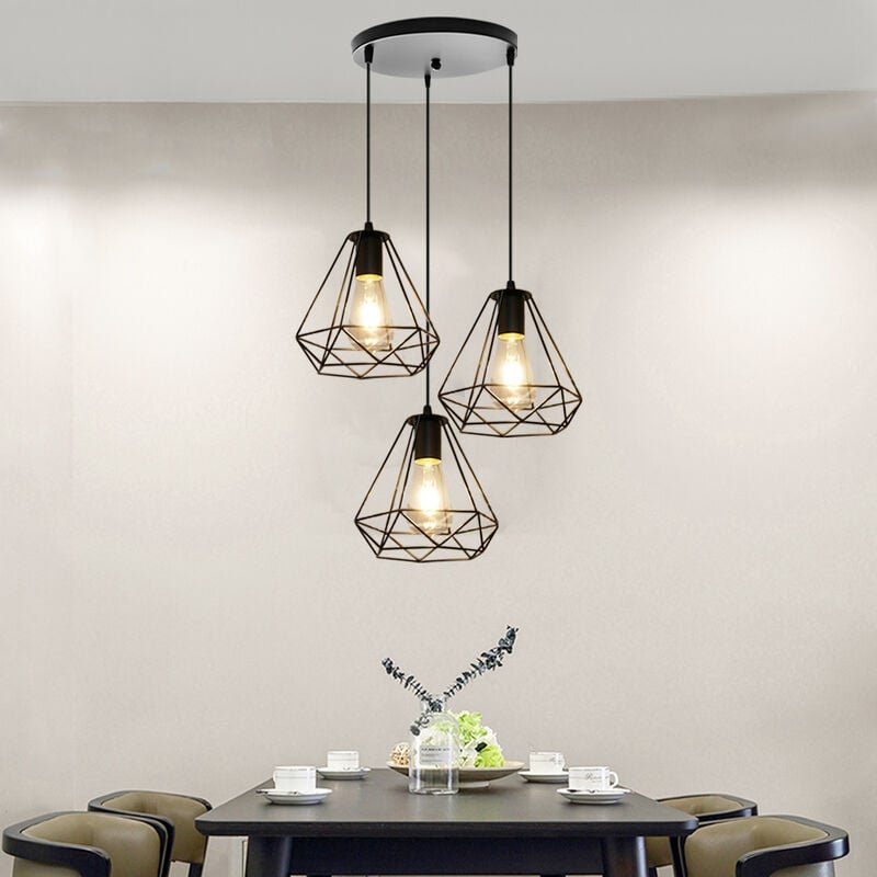 Pendelleuchte, Ø20cm Diamant Form Hängelampe, Kronleuchter mit Metall Käfig für Wohnzimmer Schlafzimmer Esszimmer Küche ...