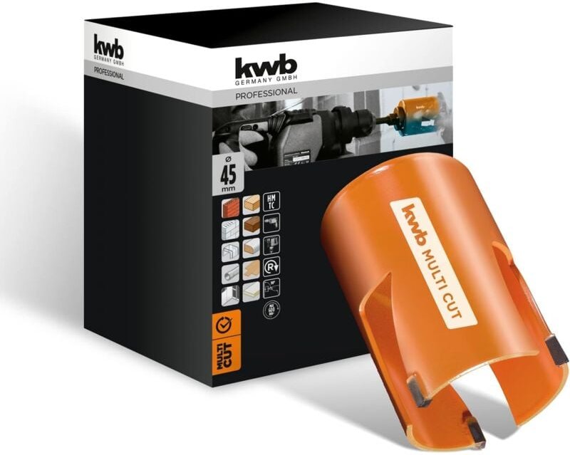 KWB - Lochsäge ø 45 mm mit hochtemperaturgelöteten, diamantgeschliffenen Zähnen, schneller Spanabfuhr, 6-mm-Zentrierbohr...