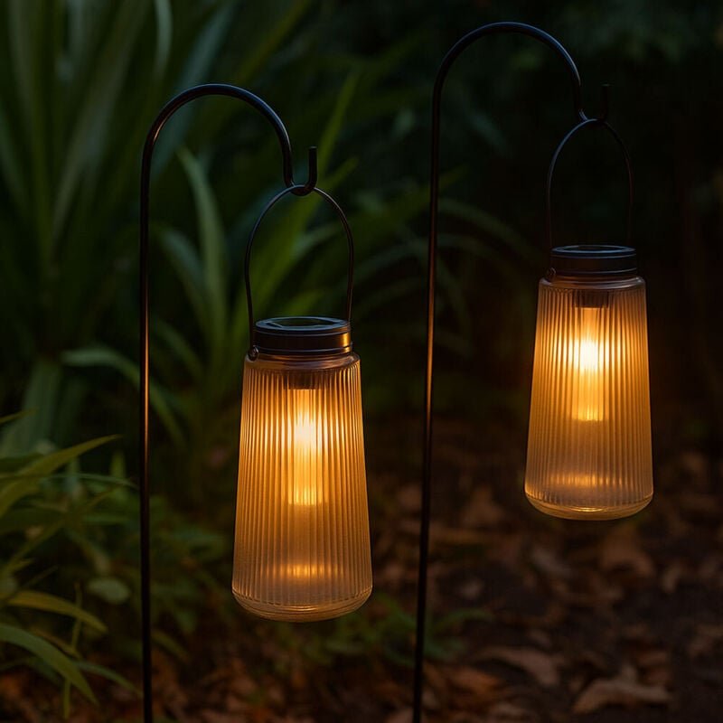 Led Solarleuchte Laterne Außenlampe Gartendeko Balkonlampe, Glas Kunststoff Metall, Akku IP44, 3000K warmweiß, h 25 cm, ...