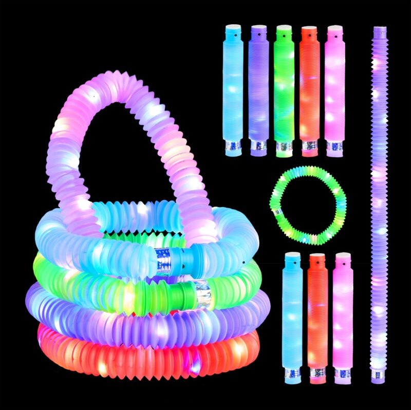 Leuchtstäbe, 15 led Knicklichter, 3 Effekte, ausziehbare Blinkstäbe bis 63 cm, Partydeko, Kunststoff, bunt - Relaxdays