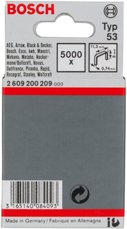 Thumbnail - Feindrahtklammer Typ 53, 11,4 x 0,74 x 6 mm, 5000er-Pack - Bosch
