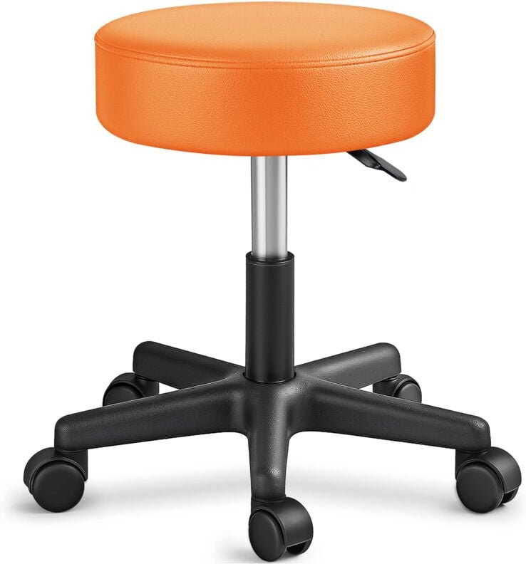 TRESKO Rollhocker höhenverstellbar Orange 150 kg Hocker Drehhocker 10 cm Dicke Polsterung 47-60 cm Arbeitshocker Bürohoc...