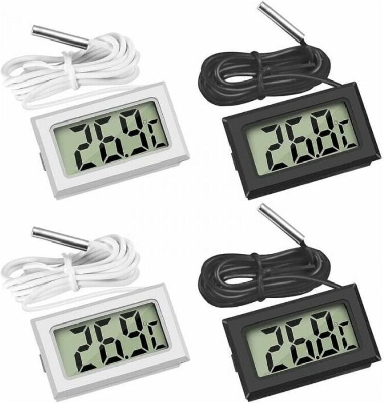 Mini-Digital-LCD-Thermometer mit Temperatursonde und Temperatursensor (2X Schwarz 2X Weiß) FLITI
