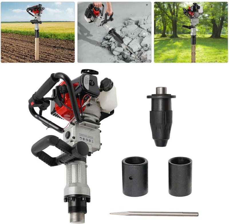 Pfahlramme Handramme mit 2-Takt Benzin Einzylinder Motor Zaunpfahl-Ramme Benzin Pfahlkopfgröße: φ55mm/φ70mm, 1700-2230BP...
