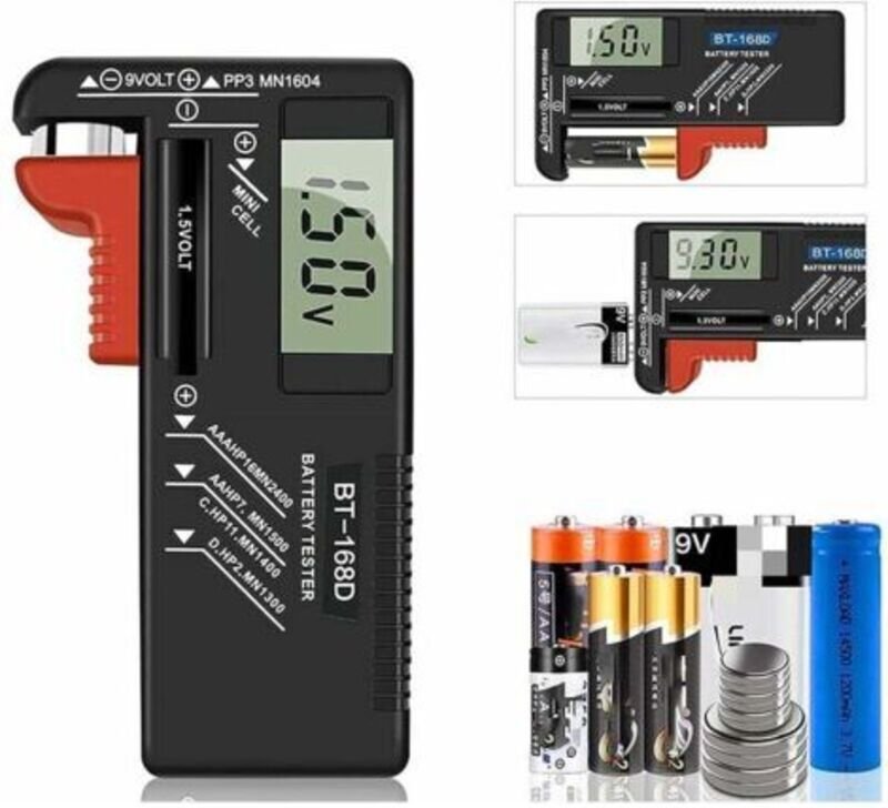 Digitaler Batterietester, Universal-Batterietester für AA, AAA, C, D, PP3, 9V, 1,5V, Knopfzellen – batterielos betrieben