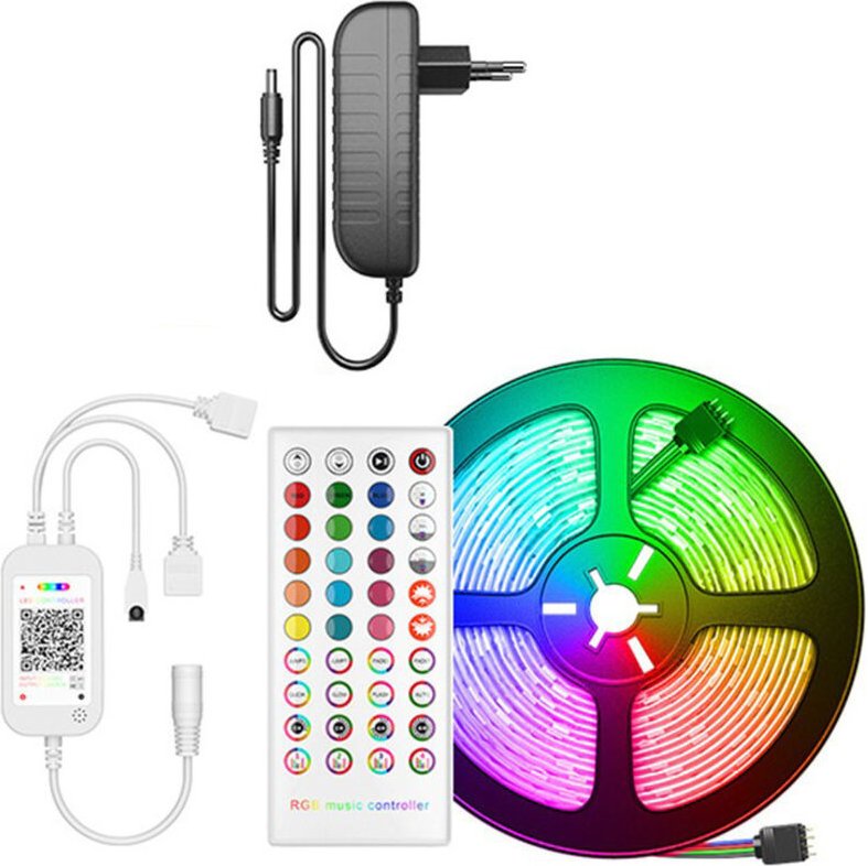 Thumbnail - Bluetooth-LED-Lichtleiste, 10 m, 300 LEDs, 5050 rgb, wasserdicht, Steuerung per Smartphone-App, synchronisiert mit Musik...