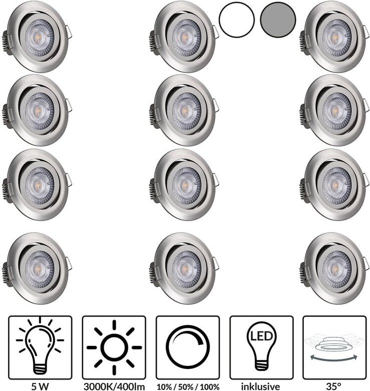 Einbaustrahler 6er Set led Flach 68mm Dimmbar Schwenkbar Warmweiß 3000K Rund 230V Spots Deckenspots Einbauleuchten Decke...