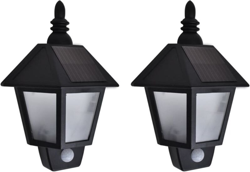 Solar-Wandleuchten 2 Stk. mit Bewegungsmelder Schwarz Vidaxl