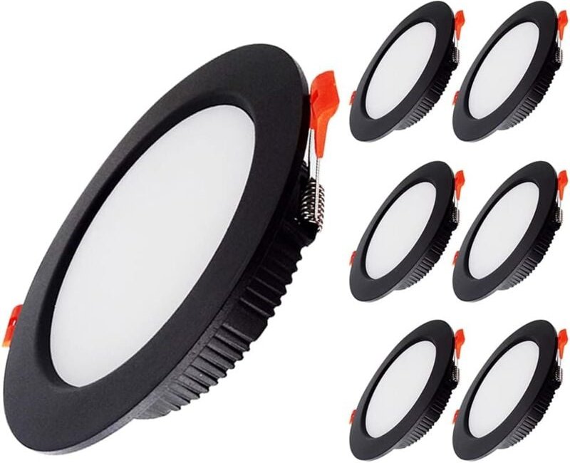 Ersandy - 6er-Pack, extra flacher schwarzer LED-Einbaustrahler, IP44, LED-Badezimmerstrahler, 5 w, 500 lm, entspricht 50...