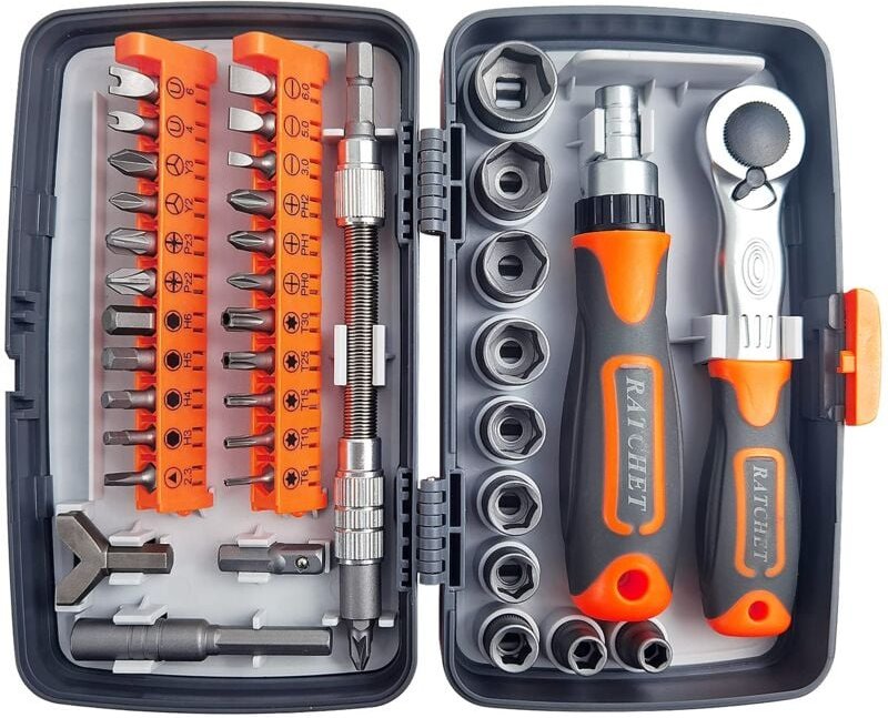 38-in-1 komplettes Reparaturwerkzeug-Set für Zuhause, Multifunktions-Schraubendreher-Ratschenbox, Ratschenschlüssel-Schr...