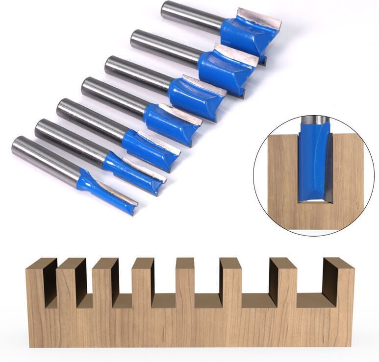 Shining House - 7-teiliges gerades Fräser-Bit-Set aus Wolframcarbid mit 8 mm Schaft und Nutfräsern für die Holzbearbeitu...