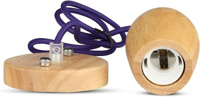 V-TAC LED-Kronleuchter aus Holz mit E27-Lampenfassung (max. 60 W) mit violettem Kabel