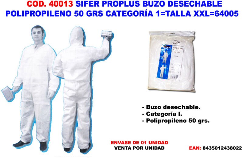 Schutzanzug einweg-taucher polypropylen 50GR kat. 1 xxl 64005 - Sifer