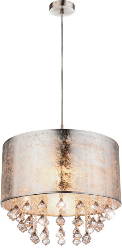 Thumbnail - Kristall Hänge Leuchte Textil Pendel Schlaf Zimmer Beleuchtung Decken Lampe silber Globo 15188H3