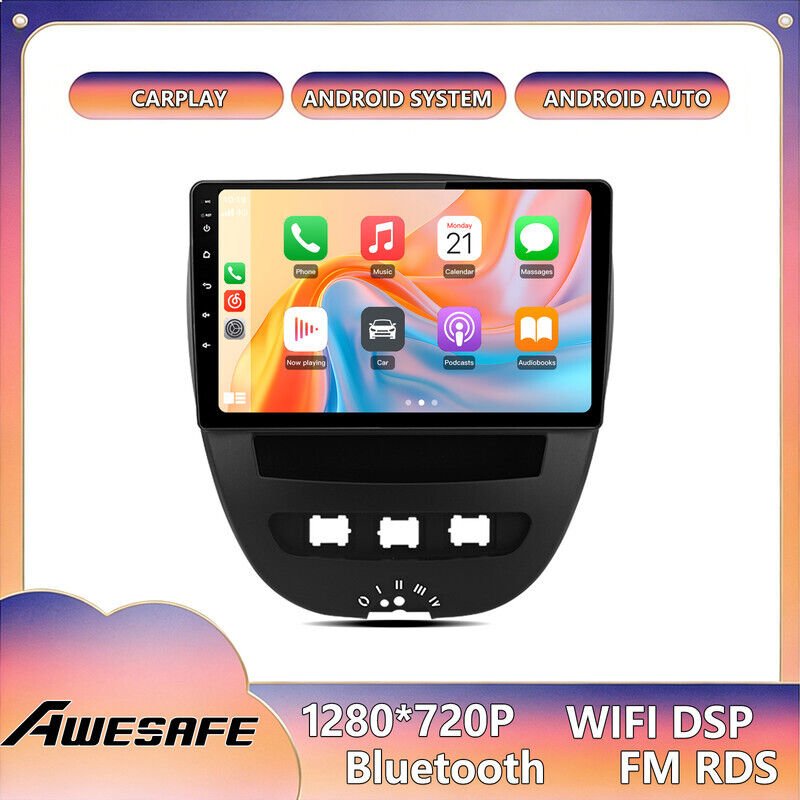 AWESAFE Autoradio Android 13 für Peugeot 107 Toyota Aygo Citroën C1 (2GB+64GB) 10'' Bildschirm mit CarPlay GPS WiFi Andr...