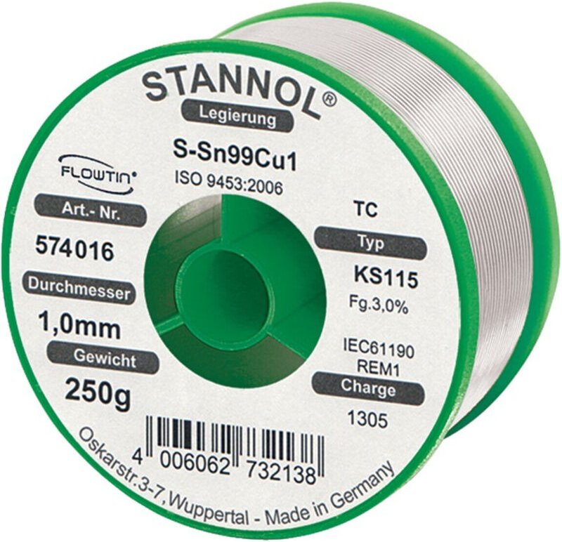 Stannol - KS115 Lötzinn, bleifrei Spule Sn99,3Cu0,7 ROM1 250 g 1 mm