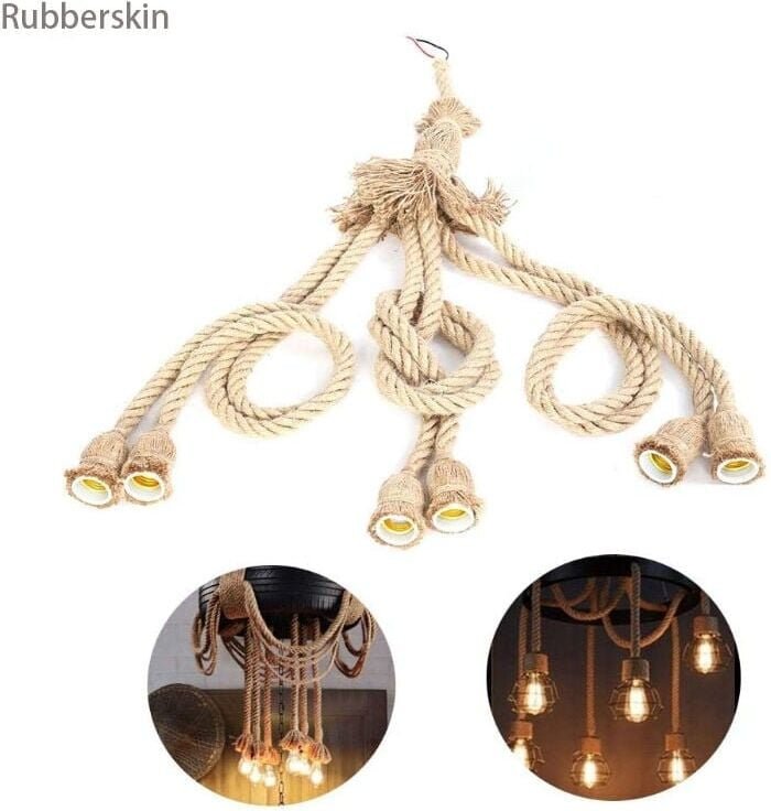 SNQ - Hanfseil-Glühbirnenfassung, E27-Sockel, 1 m Hanfseil-Elektrokabel, DIY-Pendelleuchte, dekorativ, mit 6 Fassungen f...