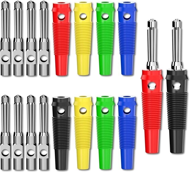 Dolaso - 4 mm Hochstrom-Bananenstecker, stapelbar, 32 a, Schraubtyp, lötfreier Bananenstecker-Adapter, 5 Farben