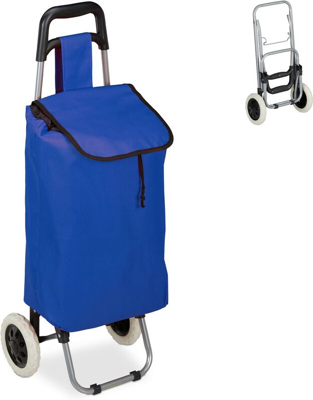 Thumbnail - Relaxdays - Einkaufstrolley, klappbar, 25 l Einkaufstasche mit Rollen, bis 10kg belastbar, hbt 91 x 40 x 30 cm, dunkelbl...
