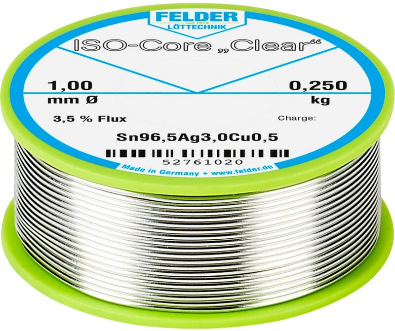 Thumbnail - Felder Löttechnik - Felder ISO-Core 'Clear' SAC305 Lötzinn Spule Sn96,5Ag3Cu0,5 0.250 kg 1 mm