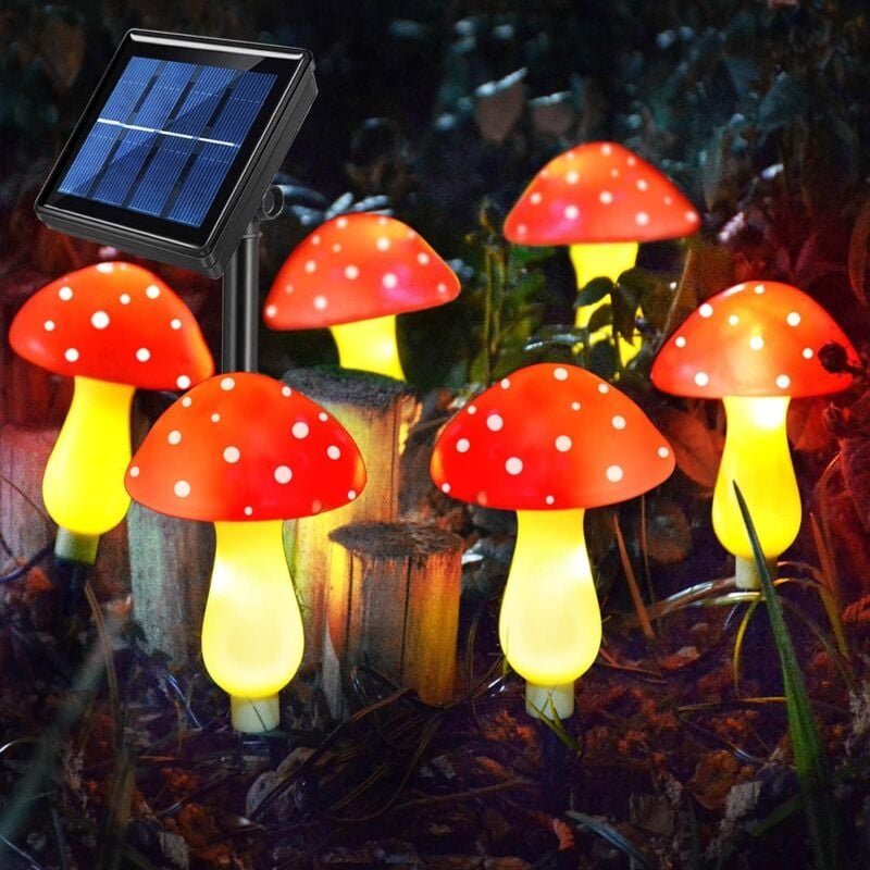 Thumbnail - 6 Lichter】 Solar-roter Pilz-LED-Warmweiß-Außenbeleuchtung