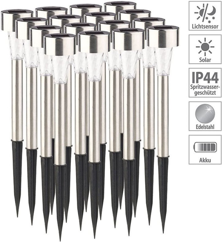 16er Set Solar LED Pollerleuchten, Gartenleuchten zum Bepflanzen